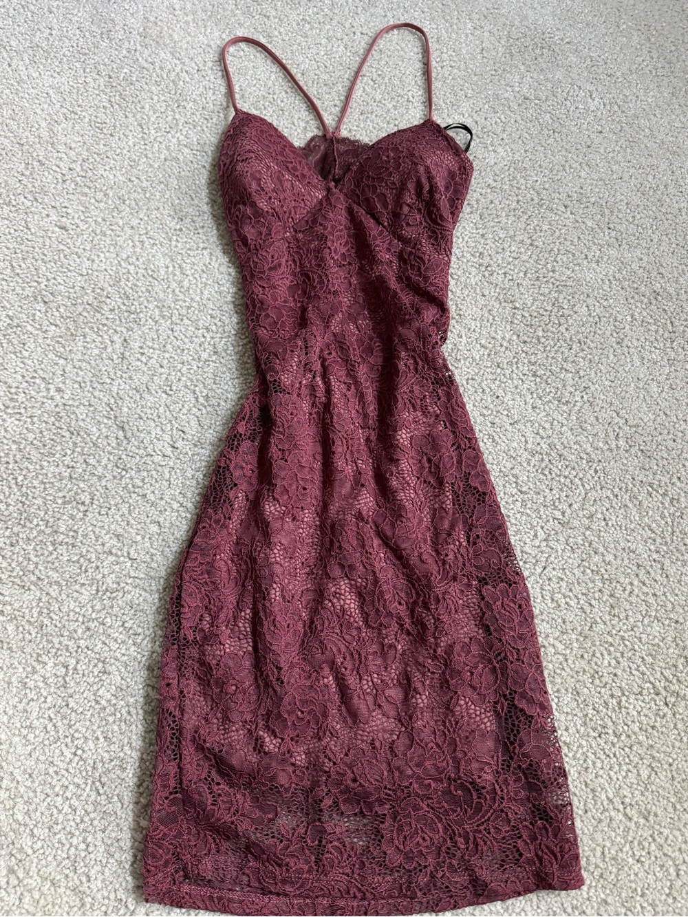 Windsor Burgundy Lace Midi Slip Dress with Spaghetti Strap party y2k